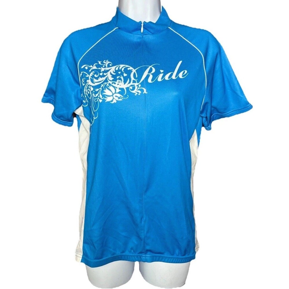 Primal Cycling Jersey Womens Size XL Blue White Scroll Design 3/4 Zip Ride